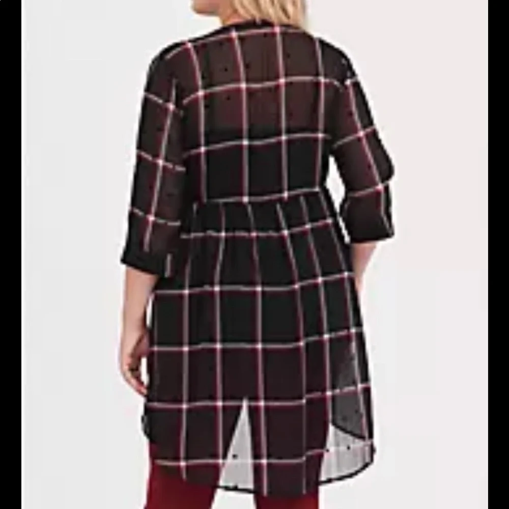 Torrid Sheer Chiffon Plaid Lexie Polka Dot Babydoll Blouse Tunic Size 1X - Picture 2 of 8